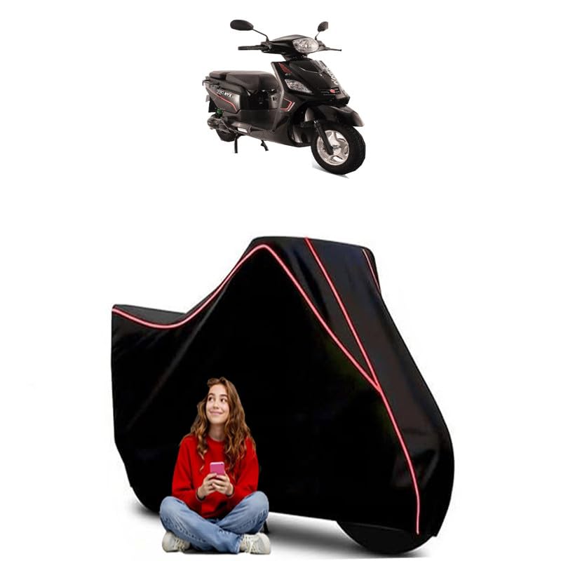 Image of Electric NYX HX Scooty Bike Cover Water Resistant Outdoor Use Universal Fit Scooters Motorcycles Heavy Duty UV Protection Dust Rain Scratch Resistant Elastic Bottom Black Blue Piping