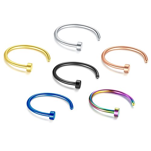 Feramox 18G 316L Stainless Steel Nose Rings Hoop Nose Piercing Body Jewelry 6Pcs-10Mm #TOP1