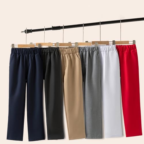 Boys Girls Straight Elastic Waist Pants with Pockets School Casual Sport Plain Long Trousers Kids Lightweight Pants3