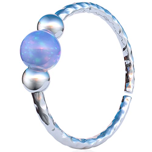 Silver Helix Cartilage Hoop - Handmade 8mm Hoop with a Cute 3mm Blue Opal - Hypoallergenic Thin 20 Guage Sterling Silver Cartilage Earring Piercing Hoop