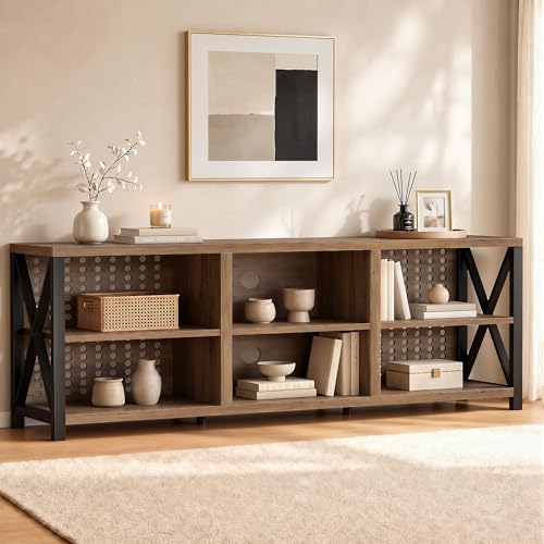 LVB Rustic Entertainment Center for 65 Inch TV, Industrial Wood and Metal TV Stand with Storage Shelf, Modern Television Media Console Table with Cabinet for Living Room Bedroom, Rustic Oak, 55 Inch