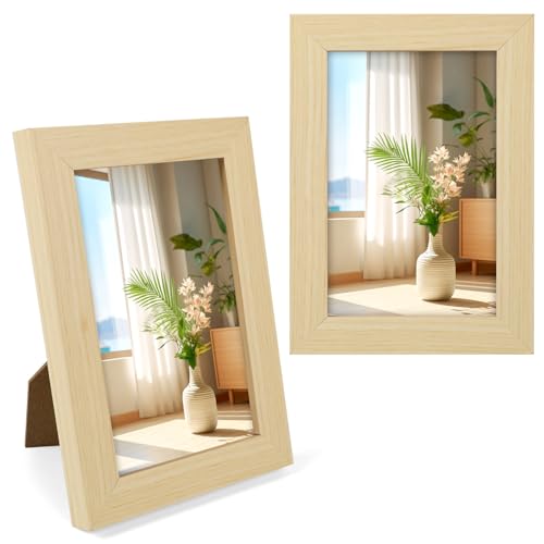DERAYEE Cadre Photo Bois Naturel avec Support 10 * 15CM 1PCS,Cadre Photo Bois en MDF avec Fermeture à Visser, Panneau Arrière,Verre Plexiglas de Haute...