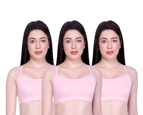 Image of INKURV Slip on Beginner's Bra for Girls, Non Padded, Non Wired, No Hooks with Double Layered Fabric, Adjustable Straps, Wirefree Sports Bra- Lisa Combo of 3
