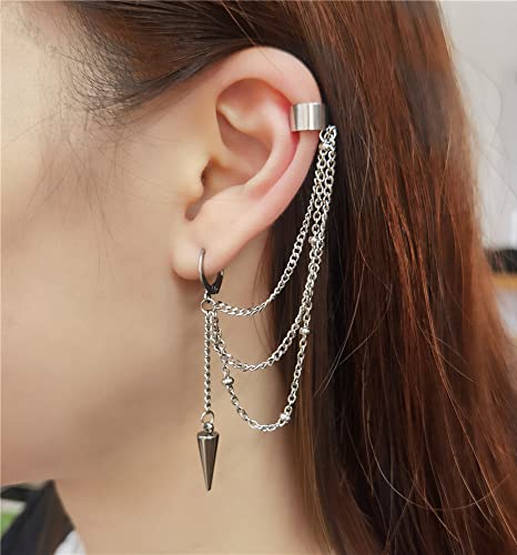 Vintage Tassel Dangle Ear Cuff Crawler Climber Earring for Women Girls Stainless Steel Cartilage Small Hoop Wrap Vine Clip on Layered Chain Drop Fashion Lightweight Comfy Jewelry 1 Piece2