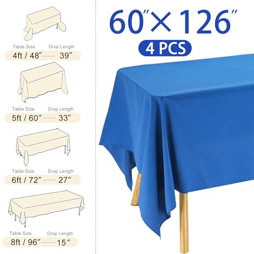 Image of 4 Pack Rectangle Tablecloth 60x126 Inch Blue Washable Polyester Table Cover for Wedding Dining Table Buffet Parties Banquet Decoration(Blue)