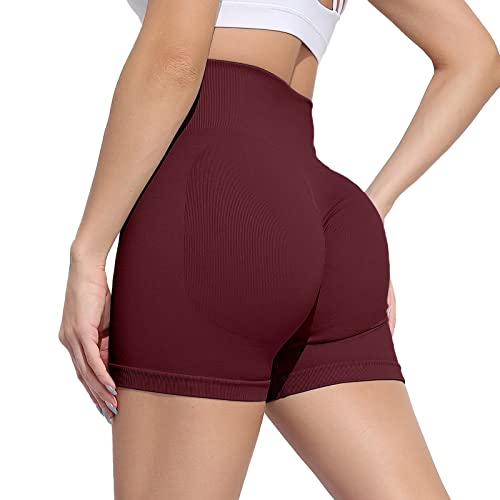Dihope Yoga Shorts Damen Scrunch Butt Sport Leggings Kurze Yogahose Seamless Shorts Push Up Fitness Sportshorts High Waist Shorts Boom Booty Sporthose Sommer Hotpants(Weinrot 1,S) Cover