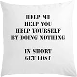 Cuscino bianco con scritta "Help me help you", 40 x 40 cm, con imbottitura, colore: bianco