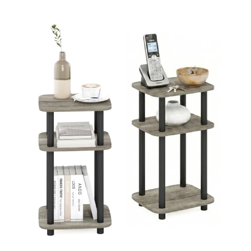 Image of Furinno JUST 3-Tier Telephone Table Set of 2, Turn-N-Tube Toolless Side Table with Open Shelf, Round Curve Corner Night Stand, Bedside Table, for Living Room, Bedroom, French Oak