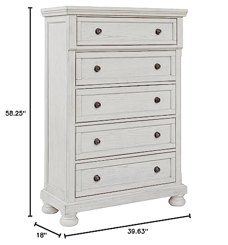 Signature Design by Ashley Robbinsdale Traditional 5 Drawer Chest, Antique White