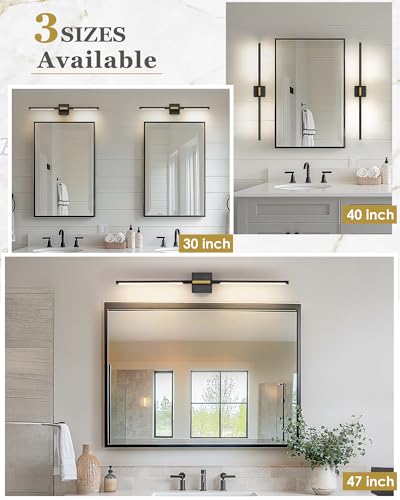 Image of 47 Inch Bathroom Light Fixtures, 28W 3CCT Dimmable Black and Gold LED Vanity Lighting Fixtures Over Mirror, 360?Rotatable Modern Bathroom Vanity Light Bar, AD-W9465-L120-BK