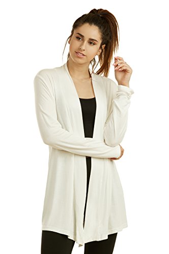 Image of Cardigan - Women's Classic Chic Rayon Fabric Cardigan Sweater for Layering All Season Open Drape Cute Comfortable and Durable (M, Ivory), Ivory, Size Medium