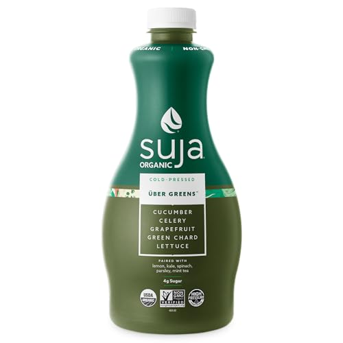Suja Organic Cold-Pressed Uber Greens, Green Juice full of Leafy Green Cucumber, Celery, Chard, Lettuce, Kale & Grapefruit, Vegan, Plant-Based & USDA Certified (46 Fl Oz)