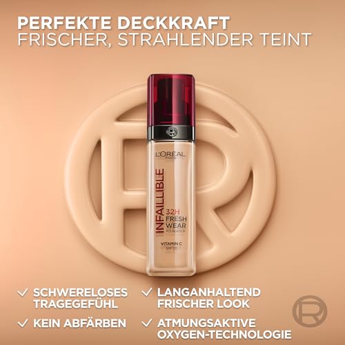 L'Oréal Paris Make-up, Wasserfest und langanhaltend, Flüssige Foundation mit LSF 25, Infaillible 32H Fresh Wear Make-up, 392 Cool, 30 ml – Ansicht 3
