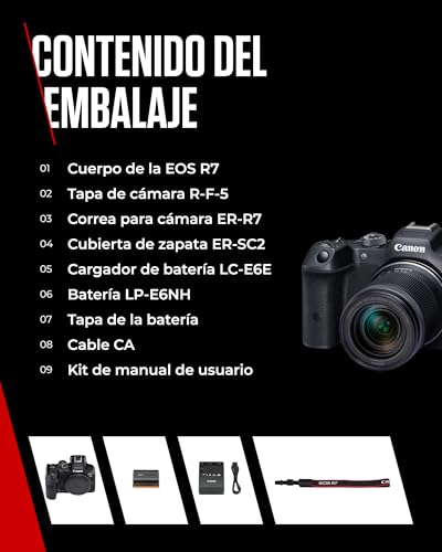 Cámara mirrorless Canon EOS R7, APS-C (32.5 MP), 4K a 60 fps, pantalla táctil ajustable, negro. - Fernando Cortés