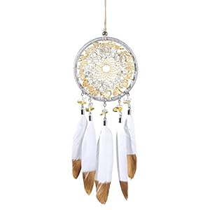 Warm Yellow Dream Catchers – Handmade Paint Goose Feather, Clear Quartz and Citrine, Small Dreamcatcher for Car Bedroom Dorm Decor – HOLSM-III