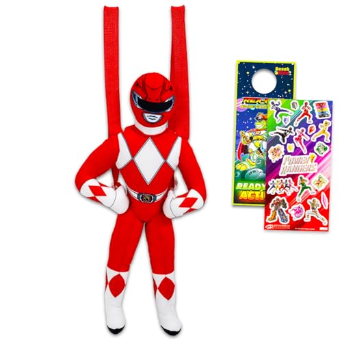 Power Rangers Red Plush Backpack Set - Bundle with 16' Red Plush Doll with Carrying Straps, Stickers, and More Gifts