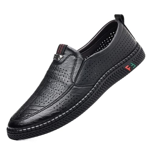 Men's Breathable Perforated Leather Sandals Anti-Slip Casual Dress Shoes Hollow Out Summer Business Slip-On Loafers