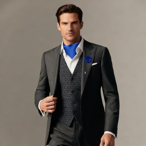 Image of DiBanGu Mens Silk Ascot Ties Paisley Jacquard Woven Cravat and Pocket Square Cufflinks with Lapel Pin for Business Wedding