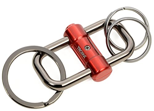 TROIKA 2-WAY KEY – KR22-09/RD – Keyring with 3 rings for keys in 2 sizes – slide lock for easy key organization – cast metal– shiny – gunmetal, red – TROIKA-original