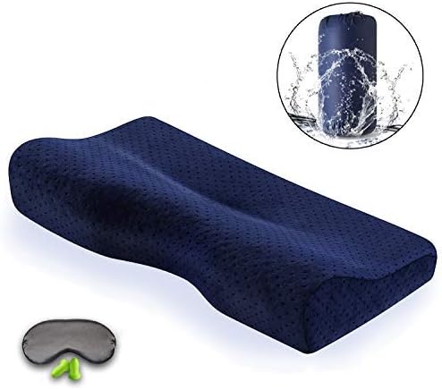 Sooft Bedding || Portable Memory Foam Soft Travel Small Cervical Contour Bed Neck Pain with Removable Washable Velvet Pillow Case,for Hotel,Business,Camping,Hiking,Backpacking,Navy Blue, Medium