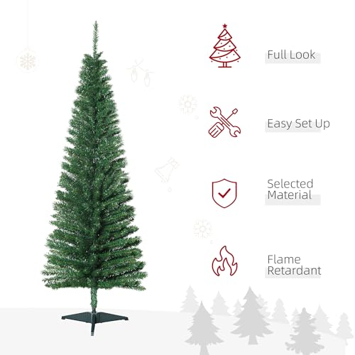 image for HOMCOM 5' Artificial Pencil Christmas Tree, Slim Xmas Tree with 294 Re
