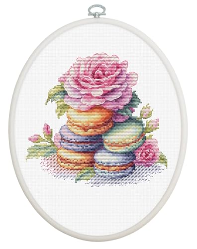 Kit point de croix Luca-S Macarons français toile et fils premium avec cerceau