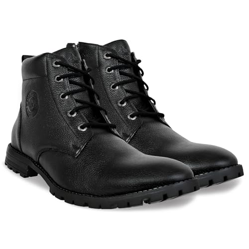 Image of Allen Cooper Genuine Premium Leather Luxury Memory Foam High-Top Boots Shoes For Men(ACCS-823,Black,Size-6,7,8,9,10,11)