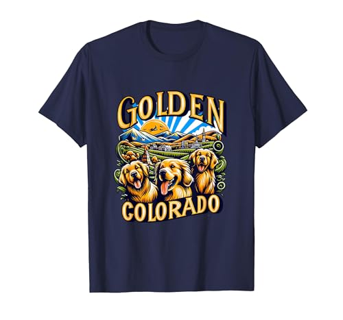 Golden Retrievers in Golden Colorado T-Shirt, Men, Navy Blue, Medium