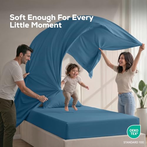 Image of Utopia Bedding Twin Sheet Set - 3 Piece Bed Sheets for Twin Size Bed, Soft and Breathable Microfiber, Includes 1 Fitted Sheet, 1 Flat Sheet and 1 Pillowcase - Oeko Tex (Dusk Blue)