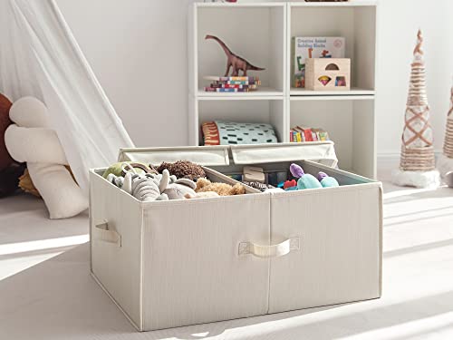 Storageworks Storage Box With Lid, Foldable Clothes Closet Organizer, Mixing Of Beige, White & Ivory, Bamboo Style, Extra Large, 58.7L Huge Capacity #TOP5