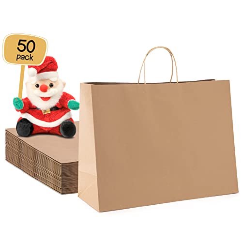 METRONIC Gift Bags with Handles,16x6x12 Inch Recyclable Brown Paper Bag 50 Pack, Kraft Shopping for Business Grocery (Bulk) by METRONIC - Used condition - US$21.17