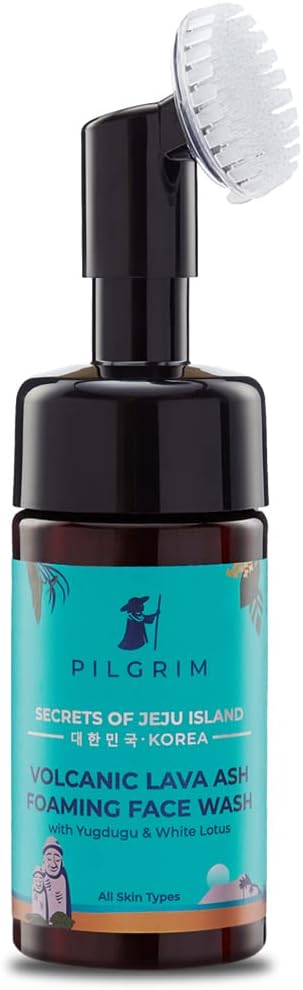 Pilgrim Korean Volcanic Lava Ash Foaming Face Wash with Built In Brush for Deep Cleansing | Korean Skin Care Products | 100% Safe on All Skin Types | For Men & Women | SLS & Paraben Free | 120 ml