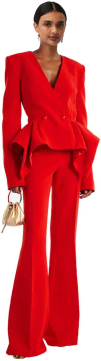 Women's Suit 2-Piece Festive Activities Double Breasted Buttons Ruffled Hem Jacket Pants