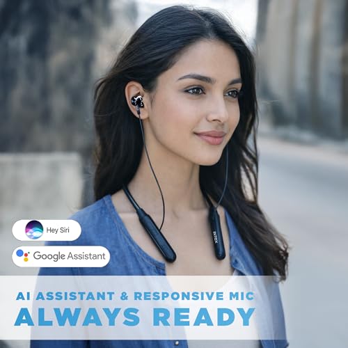 Image of Intex NeckPro Music Wireless Neckband Earphones with 28H Playtime | Bluetooth v5.3, AI Assistant | Magnetic Earbuds, Type-C Fast Charging | Deep Bass & HD Mic for Calling - Black
