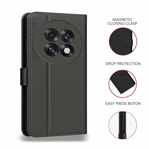 Image of AIBEX Shock Proof Flip Compatible for Oppo F31 Pro Plus 5G Flip Cover Leather Finish | Inside TPU with Card Pockets | Wallet Stand | Complete Protection Flip Case - Black