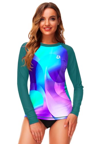 Image of Deerose Womens Gradient Rash Guard UPF 50+ Swim Shirts Surfing Top with Thumb Hole