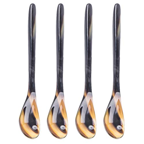 4 Stück Löffel aus Horn Eierlöffel Horn Ochsenhornlöffel Löffel Set Dessertlöffel Kaffeelöffel Rührlöffel Suppenlöffel für Kuchen Salz Tee...