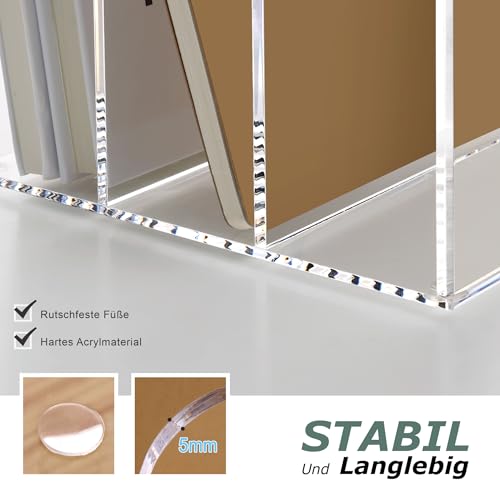 SANRUI Acryl Zeitschriftensammler,Transparenter Stehsammler & Buchständer für Dokumente, Bücher, Tablets, Briefe - Rutschfester Organizer Büro & Kosmetik Aufbewahrung (18,5 x 21,5 cm)