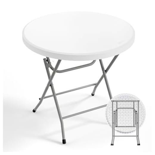 Bonnlo Round Folding Table 32 inch, HDPE Plastic Small Tabletop with Steel Frame Foldable Card Table for Indoor Outdoor Outside Dining, Party and Commercial Event, White
