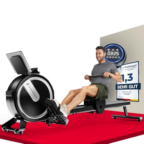Sportstech PROwer Rudergerät für Zuhause, 32 Stufen Magnetwiderstand, LED Display, Dual Slide Rail, Bluetooth App kompatibel, leise, Ganzkörpertraining, Tablethalterung, vertikal verstaubar Sportstech PROwer Rudergerät für Zuhause, 32 Stufen Magnetwiderstand, LED Display, Dual Slide Rail, Bluetooth App kompatibel, leise, Ganzkörpertraining, Tablethalterung, vertikal verstaubar