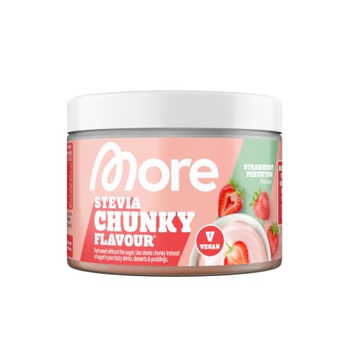 MORE Stevia Chunky Flavour Strawberry Perfection 150 g vegan Geschmackspulver zum Süßen ohne viel Zucker und Kalorien mit Inulin und Laktase - made in Germany