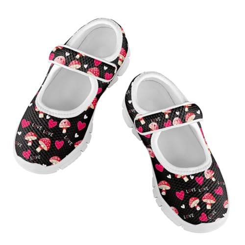 JoyLamoria Girls Mary Jane Shoes Toddler Shoes Red Mushroom Print Flat Shoes for Baby Kids Mary Janes Flats for School Uniform,Dress Party,Wedding Flower Girl2
