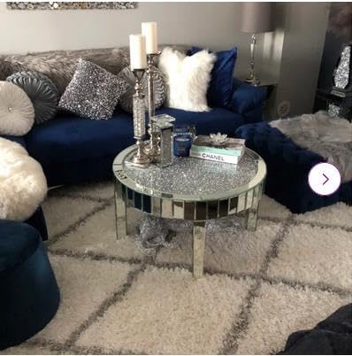 Miniatura 3 de Mesa de centro con espejo con incrustaciones de cristal, mesa de centro redonda moderna de 31.5 pulgadas con superficie de espejo, mesa decorativa