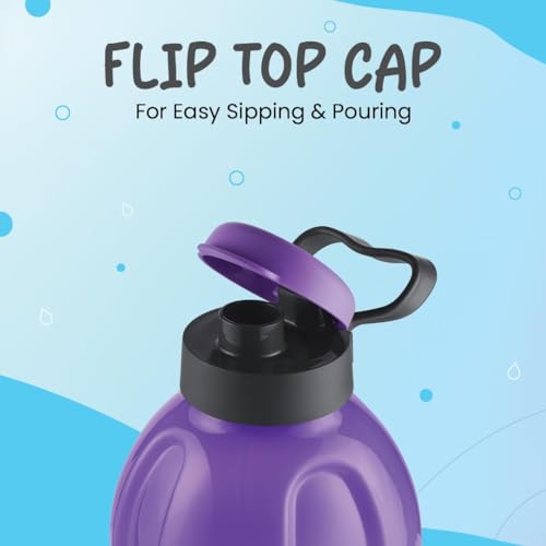Image of oliveware Jumbo 2 Litre Water Bottle, 100% Leak Proof, BPA Free Premium Plastic Bottle, for Home, Office & Gym, Sturdy with Holder, Pack of 1 (Violet)