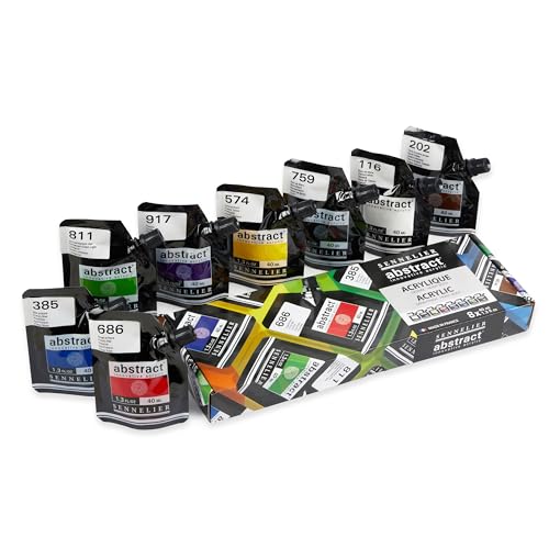 Sennelier Acrylic Paint Set 8 x 40 ml - Silk Matt Finish - Heavy Body - Titanium White, Mars Black, Primary Yellow, Primary Red