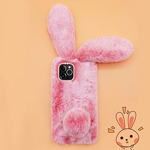 Coque en peluche iPhone 12 Pro Max rose foncé nœud en strass - 2