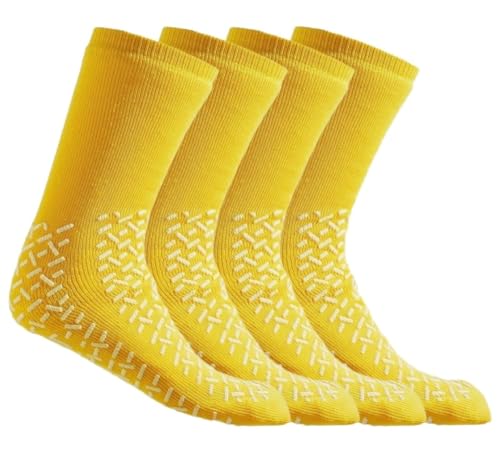 4 Pair XXXL Double Sided Tread Non Slip Wide Bariatric Fall Prevention Socks for Elderly, Yoga and Assisted Living