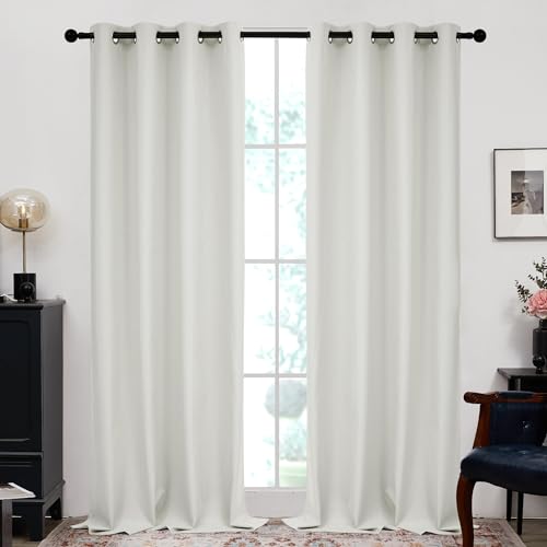 Deconovo 100% Blackout Lightweight Faux Linen Curtains for Bedroom Noise Reducing Thermal Insulated Window Curtains for Dining Room Living Room Office Baby Nursery,Cream White,52WX84L in,2 Panels by Deconovo - Used condition - US$9.98