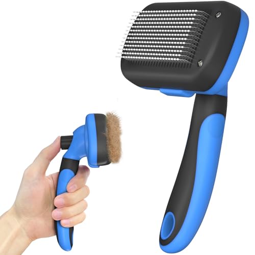 Image of Dipoo Self-Cleaning Brush for Pet Deshedding - Skin-Friendly Grooming Tool for Dogs and Cats, Blue