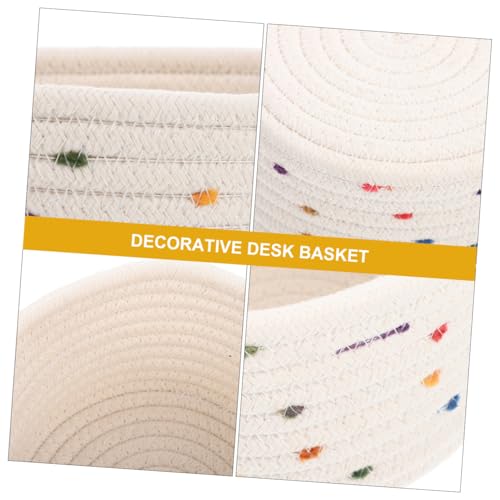 Cesta de almacenamiento pequeña de cuerda de algodón beige para muebles 5